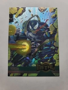 1995 Fleer Metal Marvel Silver Flasher #136 Venom Possesse il Punitore - Foto 1 di 2