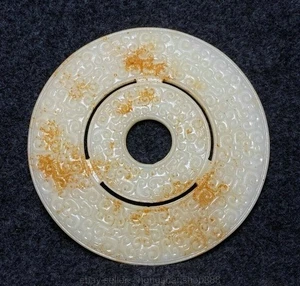 7" Rare Old Chinese White Jade Carving Dynasty Palace Round Yu Bi Statue - Picture 1 of 9