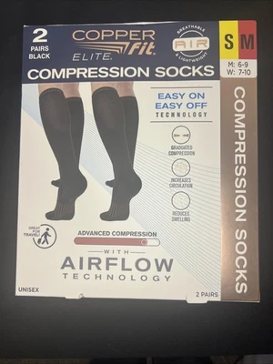 2 Pairs Compression Socks Copper Fit Knee High  Black (Open Box) - Image 1 of 2