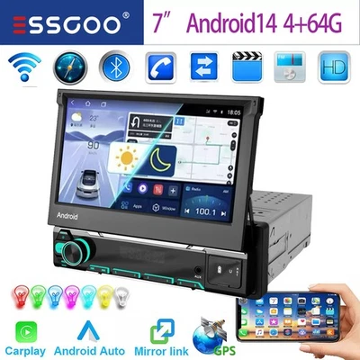 1 DIN Flip Out Autoradio mit Wireless Carplay Android Auto +Bluetooth GPS RDS 7" - Bild 1 von 4