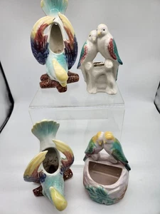 4 Vintage Colorful Morton Pottery Parrot Wall Pockets 8" Planter - Picture 1 of 6