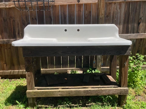 Antique 60" Cast Iron Farm Sink Double Drainboards Highback Exc  Condition 1941 Cover