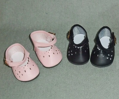 2 pair PINK, BLACK MARY JANE DOLL SHOES fit Baby Face Dolls Maryjanes  68mm - Image 1 of 4