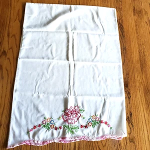 Vintage Embroidered PILLOW CASE Rose 28"x21" - Picture 1 of 3