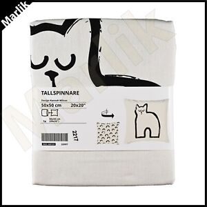 Ikea TALLSPINNARE Cat Patterned Pillow Cushion Cover 20x20" Off-White/Black, New