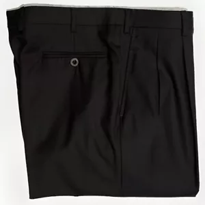 $3200 BRIONI SUPER 180’s WOOL DRESS PANTS 35 WAIST SOLID BLACK HOLY GRAIL - Picture 1 of 10
