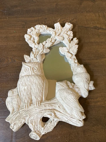 Unique Mirror Ceramic OWLS  Tree Frame Wall Home Decor Retro 19”x14” Heavy ! Cover