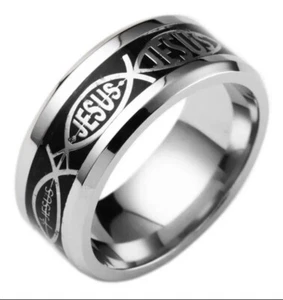 Band Silver-Tone Stainless Steel Jesus Ring Size 12 New Free Ship B2649 - Picture 1 of 2