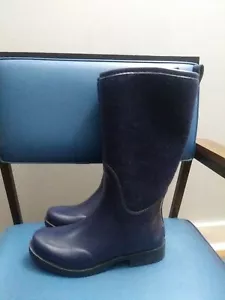 UGG Reignfall Women's Navy Blue Rubber Wool Blend Women's Tall Rain Boots Size 8 - Picture 1 of 7
