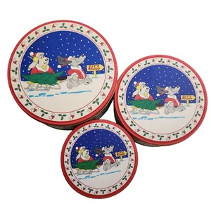 Vintage 1987 Cookie Christmas Storage Tins Pound Puppies Nesting Set Of 3 39012 - Picture 1 of 6