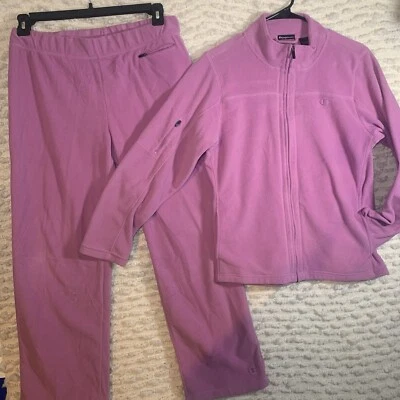 WOMEN MEDIUM FLEECE JACKET PANTS SET PURPLE CHAMPION WIDE LEG POCKETS COMFORT - Image 1 of 4