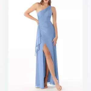 AZAZIE - NWT Women’s MAIVE Steel blue Sheath Pleated ruffle chiffon Maxi dress 2 - Picture 1 of 12