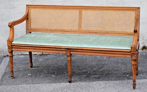 1940 French Walnut Window Bench New Upholstery Silk Fabric Cover