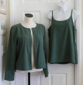 $356 2 piezas EILEEN FISHER Tencel Forest LtWt Topper Chaqueta y Correa de Espagueti Cami M - Imagen 1 de 18