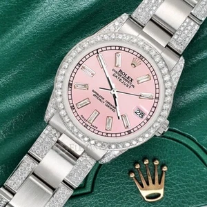 Rolex Datejust 31mm 3.5ct Diamonds With Custom Pink Baguette Dial Steel Watch - Picture 1 of 8