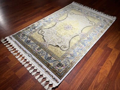 Alfombra de seda a máquina verde de 2,6 x 4,1 pies alfombra clásica de área pequeña para decoración del hogar Foto 1 de 4