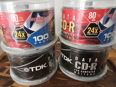 (2)  100 CD-R DATA TDK  LOT 200 TOTAL Sealed 700MB.  24x  80 Min - Image 1 of 3
