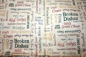 HEIRLOOM-NAMES OF QUILT BLOCKS ON TAN FROM HOFFMAN - 100% COTTON FABRIC - Picture 1 of 6