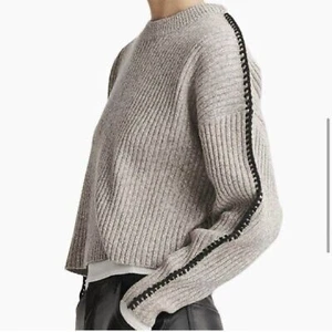 Rag & Bone Grobstrickpullover Ingrid grau Wolle mit schwarzem Besatz Größe Large - Bild 1 von 12