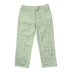 JONES NEW YORK Women’s Crop Pants sz 6  Green White Gingham w/Embroidered Daisy - Picture 1 of 7