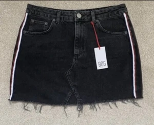 Urban outfitters BDG Black Frayed Denim Skirt Side Stripe Size L NWT Festival - Picture 1 of 5