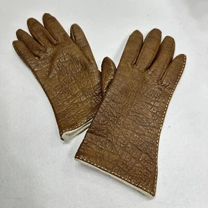 Gloves Women 6.5 Brown Crinkle Textured Coated Cotton Lined Wrist Top Stitch - Picture 1 of 11