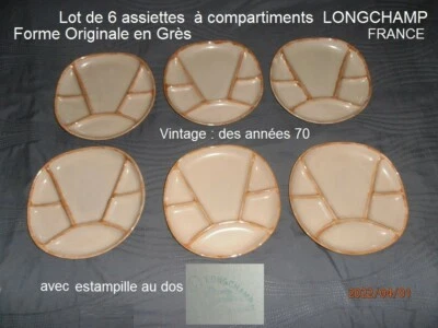 Vintage LONGCHAMP Lot 6 assiettes à Compartiments  en GRES   - Photo 1/4