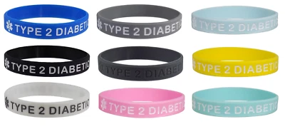 Pulseras de silicona de identificación de alerta médica tipo 2 para diabéticos (paquete de 5) Foto 1 de 2