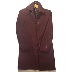 Y2K Gaspare Ferrara 3/4 Length Overcoat Wool Blend Lined Burgundy Size 6 HTF - Picture 1 of 9