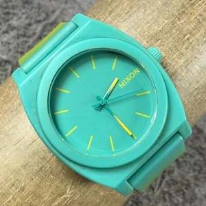 Nixon Time Teller Men Blue Dial Yellow Rubber Quartz Analog 39mm Watch 7 3/4" - Picture 1 of 12