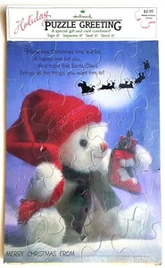 NEW Vintage Hallmark “Cute White Teddy Bear” Christmas Holiday Puzzle Card - Picture 1 of 2