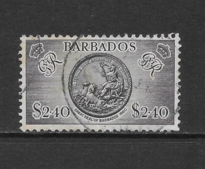 BARBADOS SCOTT 227 USED F/VF - 1950 $2.40 GRAY ISSUE - GREAT SEAL - Изображение 1 из 2