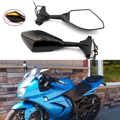 Espelhos retrovisores laterais + LED seta para Kawasaki 2008-2011 Ninja 250R 650R - Imagem 1 de 4