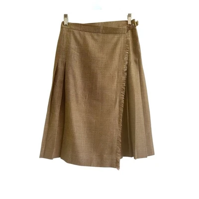 Lauren Ralph Lauren Glen Plaid Soft Wool Pleated Wrap Skirt Kilt 8P Preppy Tan - Image 1 of 4