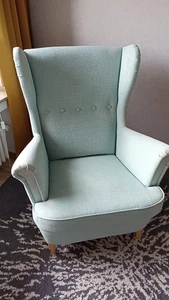 Ikea Sessel Hocker türkis Überzug Schonbezug grau Strandmon Möbel Wohnung Haus  - Bild 1 von 9