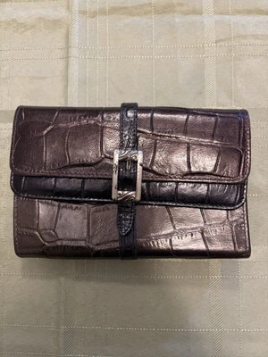 Organizador de billetera de cuero marrón/negro metálico BRIGHTON con ventana de identificación, ¡EXCELENTE ESTADO! Foto 1 de 4