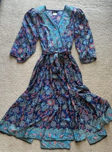 Vintage 90s Diane Freis Silk Colorful Asian Boho Floral Dress - Picture 1 of 14
