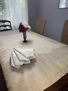 Williams Sonoma Jacquard Tischdecke gelb Highend 88x66 & 10 Servietten sehr selten - Bild 1 von 11