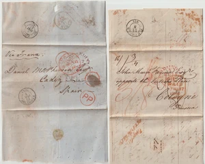 1841 EDINBURGH & 1857 LEITH PRE-PAID LETTER & WRAPPER TO PRUSSIA & SPAIN 3/8d 8d - Picture 1 of 4