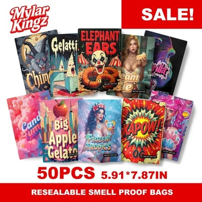 50 bolsas de Mylar aleatorias 1 oz (28 gramos)|Holográficas|A prueba de olores |Resellables| Ziplock Foto 1 de 4