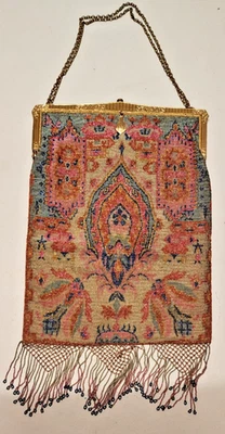 Marvelous Victorian 10" Micro Bead Purse Handbag 8" Frame Huge - Image 1 of 4