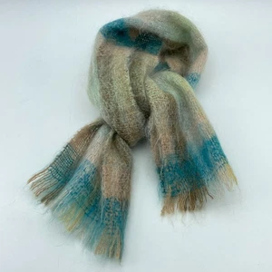 CREAGARAN MILLS Scozia Mohair Nap Sciarpa Pastello Plaid Frangia 8x43 Vintage - Foto 1 di 6