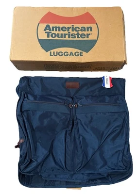 Vtg American Tourister Nylon Garment Bag Navy Original Box 22”x22”  No. 715 - Image 1 of 4