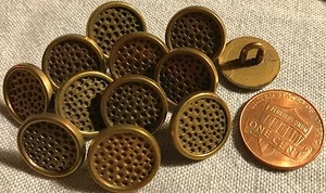 12 Antiqued Brass Tone Metal Buttons Flat Top Almost 5/8" 15mm # 8211 - Picture 1 of 1