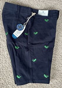 Preppy Castaway Green Whale Critter Embroidered Nantucket Shorts Blue Mens 30