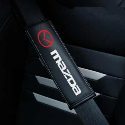 2Pcs For Mazda Black New Leather Car Seat Belt Shoulder Pads Covers Cushion  Foto 1 de 4