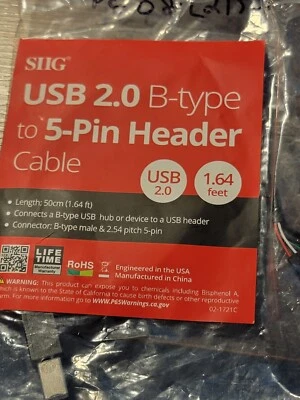 SIIG USB 2,0 TYPE B TO 5 PIN HEASER 1.64FT LING NEW SEALED BAG FREE SHIP LOC F1 - Image 1 of 4