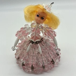 VTG Handmade Pink Beaded Safety Pin Doll Figurine Ornament / Posable-Blonde - Picture 1 of 13