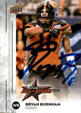 Bryan Burnham Signed 2018 Upper Deck CFLPA All Star card BC Lions