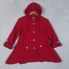 Fenn Wright Manson Coatigan Women Small Red 100% Wool Button Front Hooded Jacket